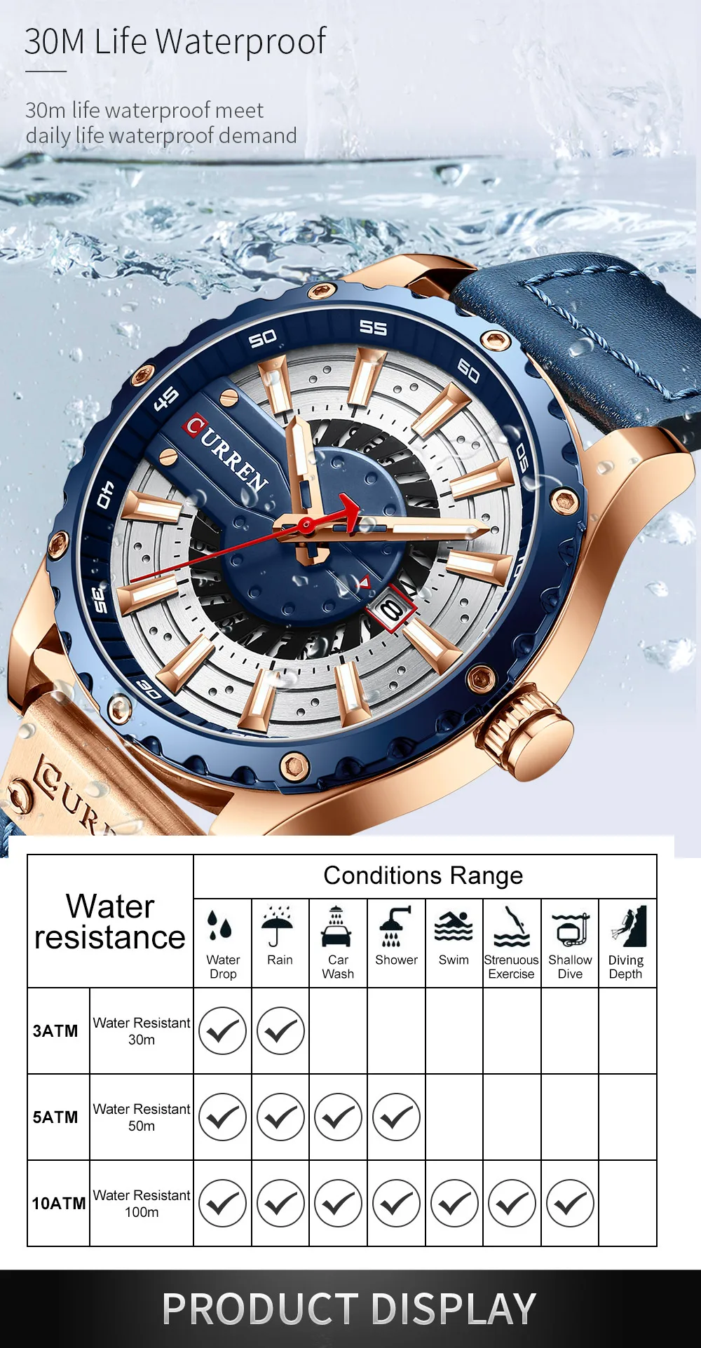 CURREN Watches Top Brand Fashion Leather Wristwatch Casual Quartz Men's Watch with Box New Chic Clock Luminous Hands