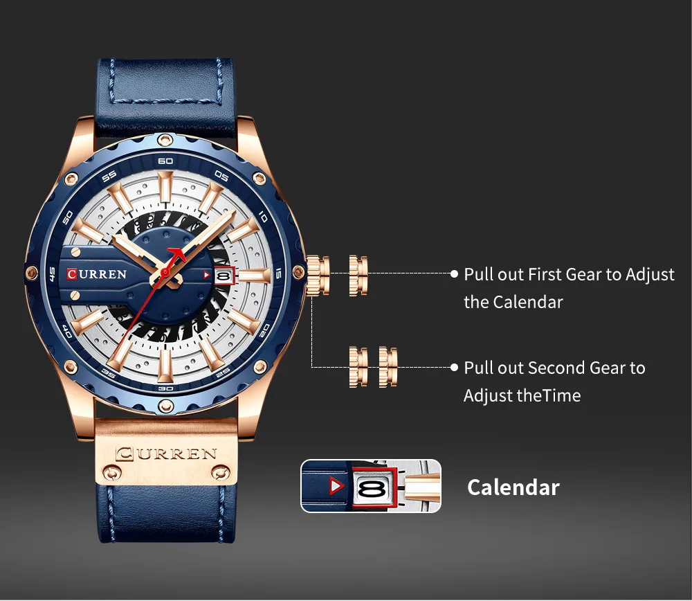 CURREN Watches Top Brand Fashion Leather Wristwatch Casual Quartz Men's Watch with Box New Chic Clock Luminous Hands