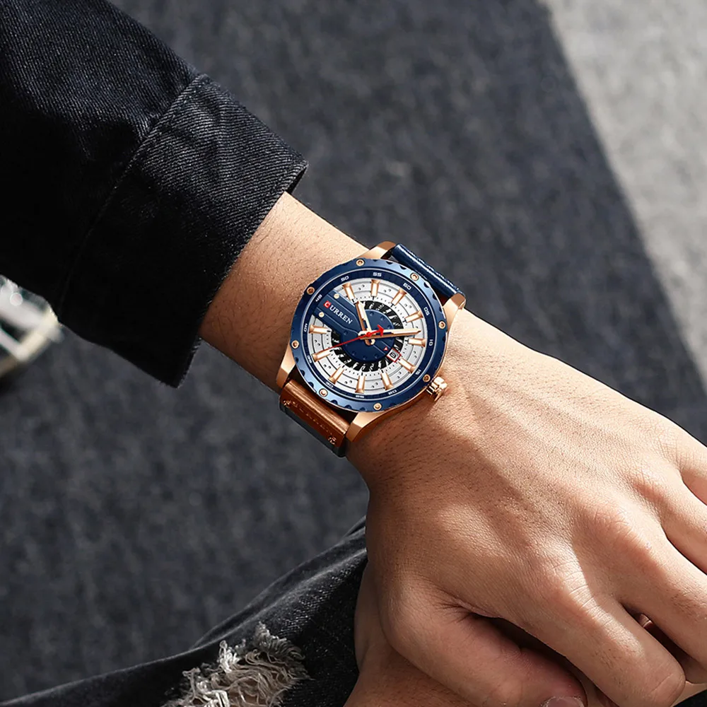 CURREN Watches Top Brand Fashion Leather Wristwatch Casual Quartz Men's Watch with Box New Chic Clock Luminous Hands