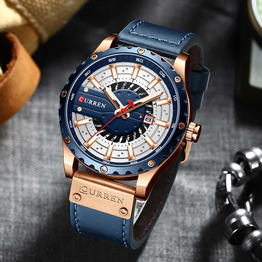CURREN Watches Top Brand Fashion Leather Wristwatch Casual Quartz Men's Watch with Box New Chic Clock Luminous Hands