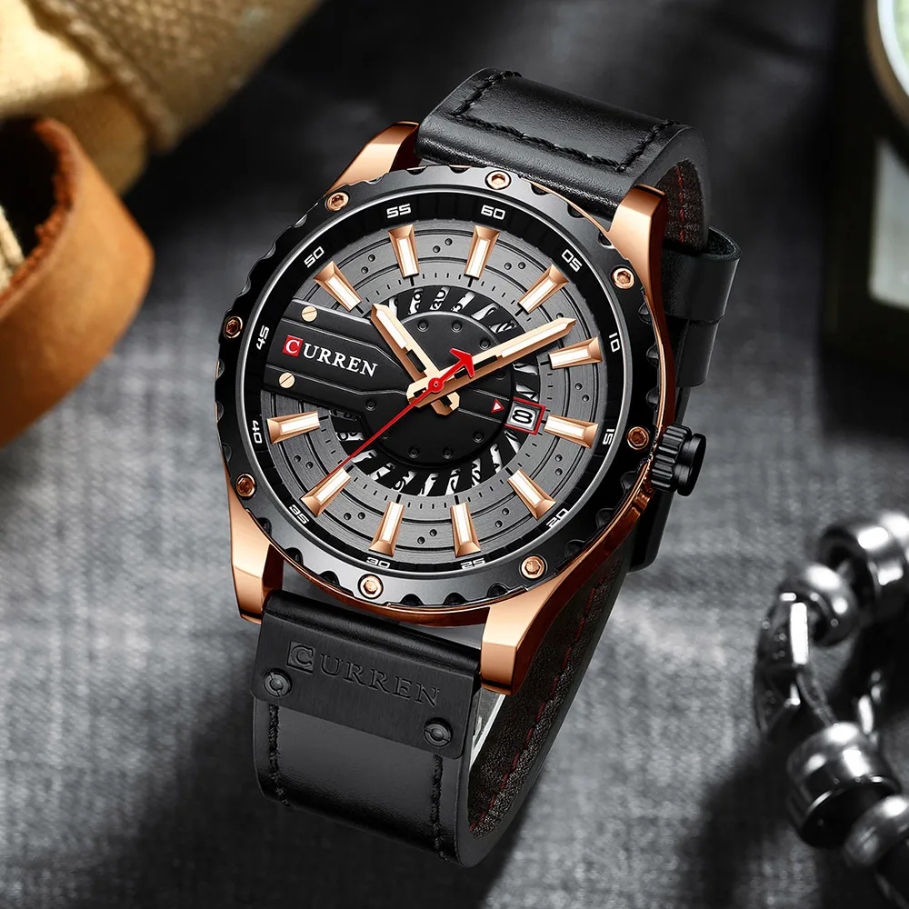 CURREN Watches Top Brand Fashion Leather Wristwatch Casual Quartz Men's Watch with Box New Chic Clock Luminous Hands