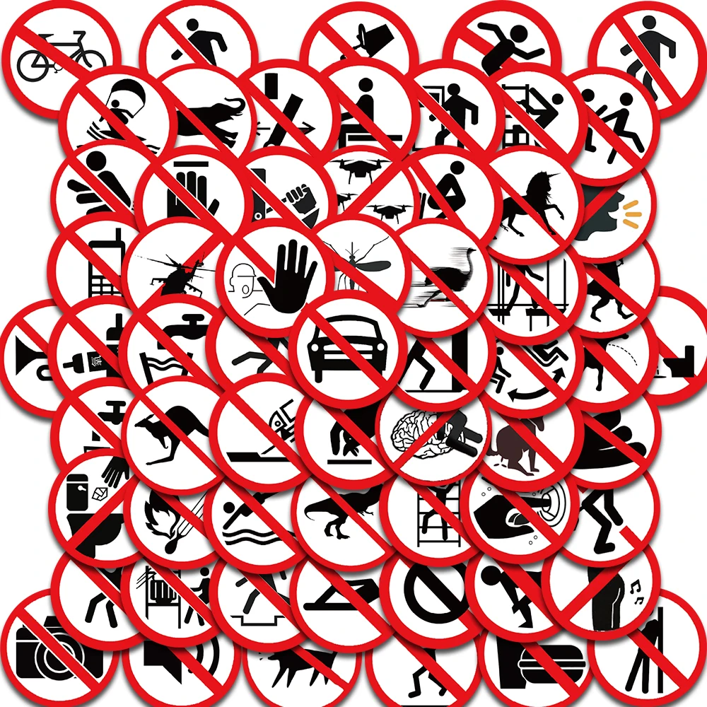 62PCS Funny Prohibition Sign Sticker Nostalgia Vintage Laptop Luggage Skateboard Art Picture Aesthetic Decoration Stickers