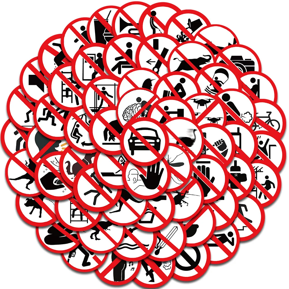 62PCS Funny Prohibition Sign Sticker Nostalgia Vintage Laptop Luggage Skateboard Art Picture Aesthetic Decoration Stickers