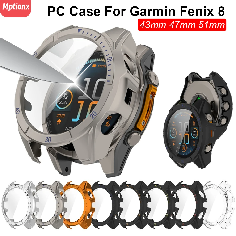 PC Case+Glass for Garmin Fenix 8 43mm 51mm 47mm Screen Protector Anti-scratch Film Bumper Protective Cover for Garmin Fenix 8