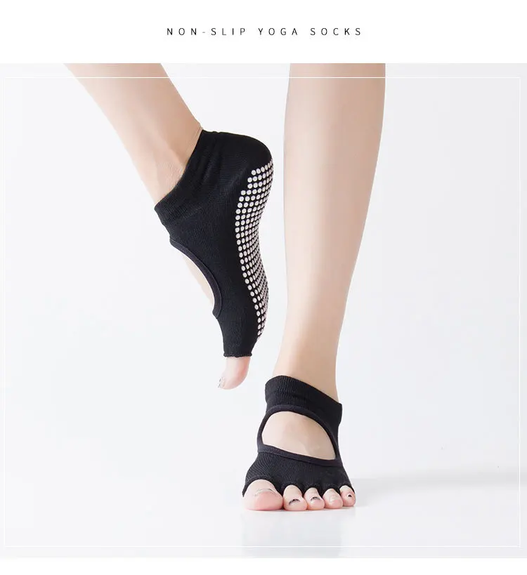Women Five Toe Backless Pilates Socks Non-Slip Fitness Workout Yoga Socks Ladies Breathable Sports Ballet Dance Slippers for Gym
