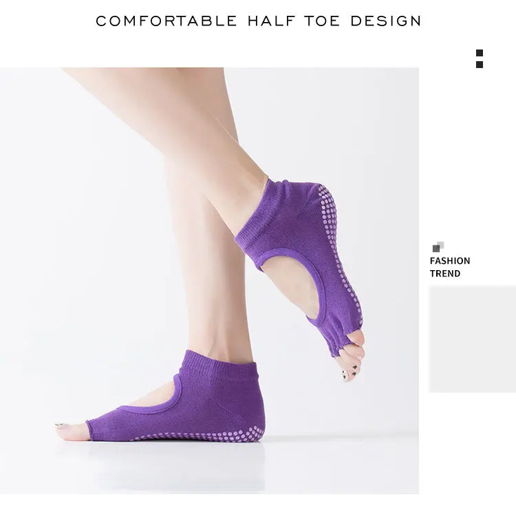 Women Five Toe Backless Pilates Socks Non-Slip Fitness Workout Yoga Socks Ladies Breathable Sports Ballet Dance Slippers for Gym