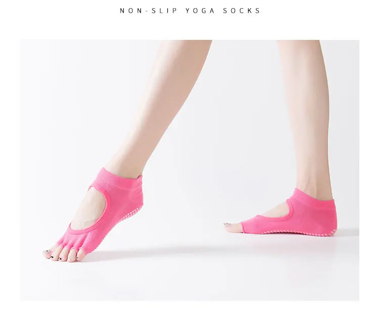 Women Five Toe Backless Pilates Socks Non-Slip Fitness Workout Yoga Socks Ladies Breathable Sports Ballet Dance Slippers for Gym