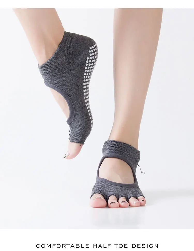 Women Five Toe Backless Pilates Socks Non-Slip Fitness Workout Yoga Socks Ladies Breathable Sports Ballet Dance Slippers for Gym