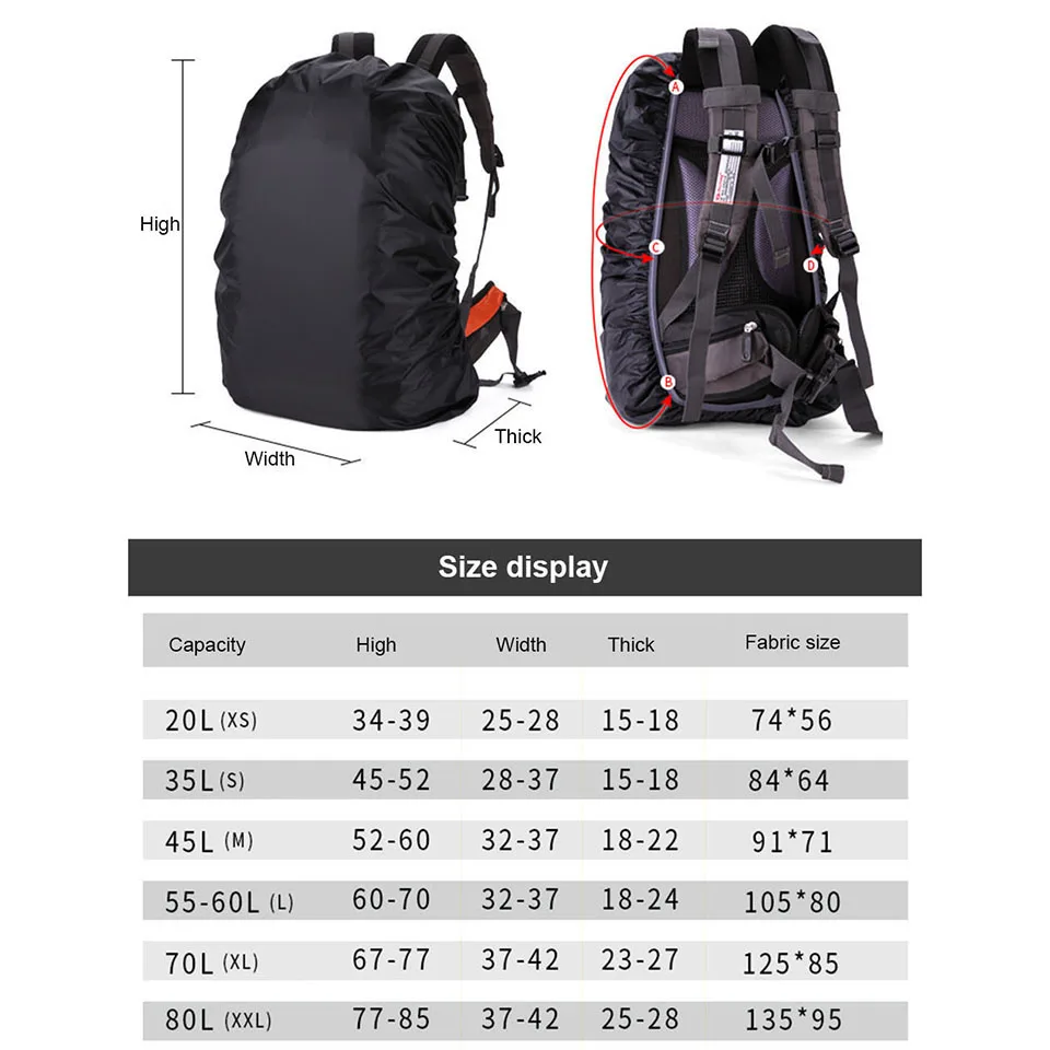 KoKossi 20-80L Lightweight Nylon Water Resistant Waterproof Backpack Outdoor Camping Hiking Travel Cycling Rain Cover Dust Cover