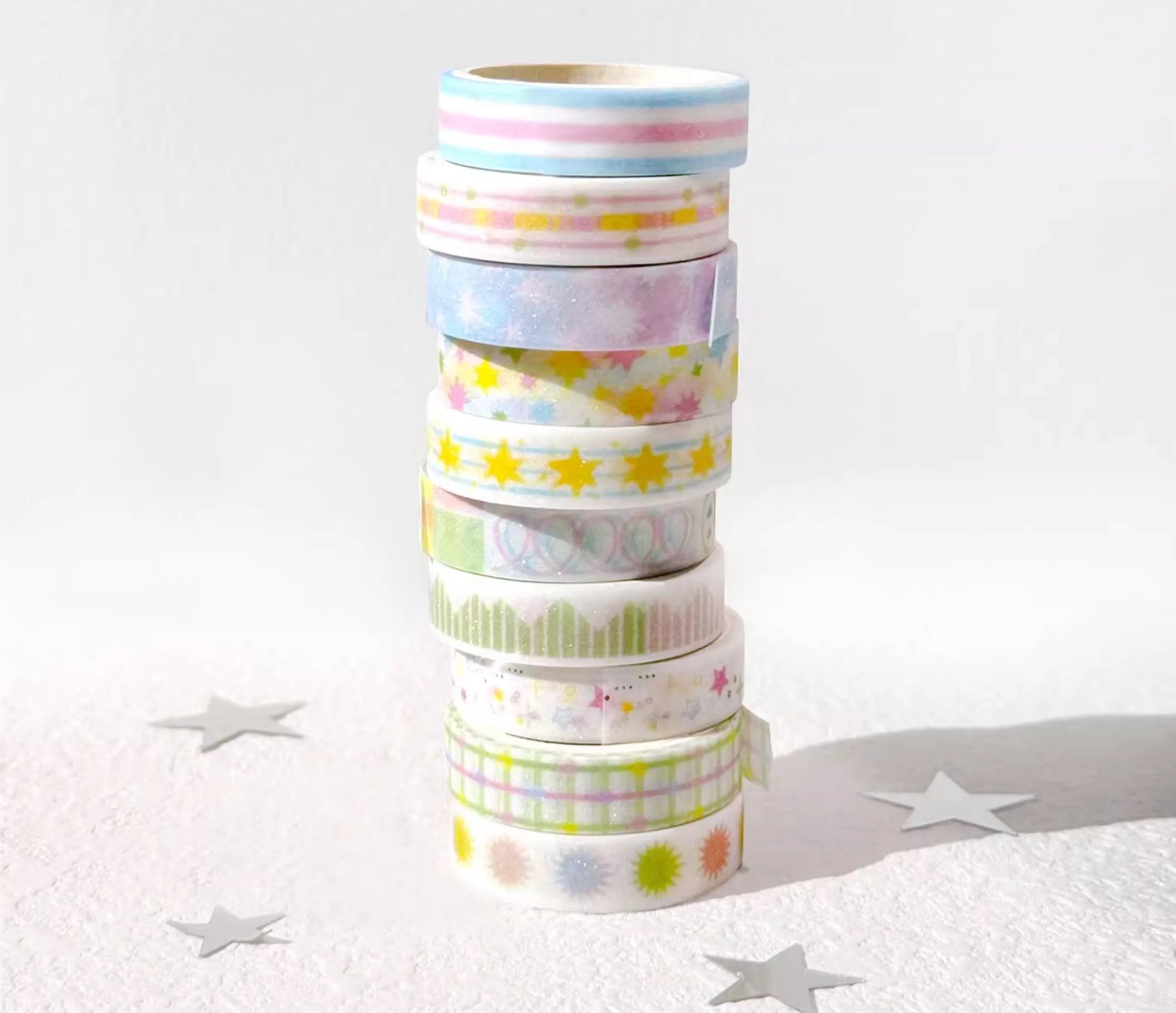 MINKYS 5 Rolls One Pack Sparkling Washi Tapes Decorative Packing Tape Back to School Accessories Supplies