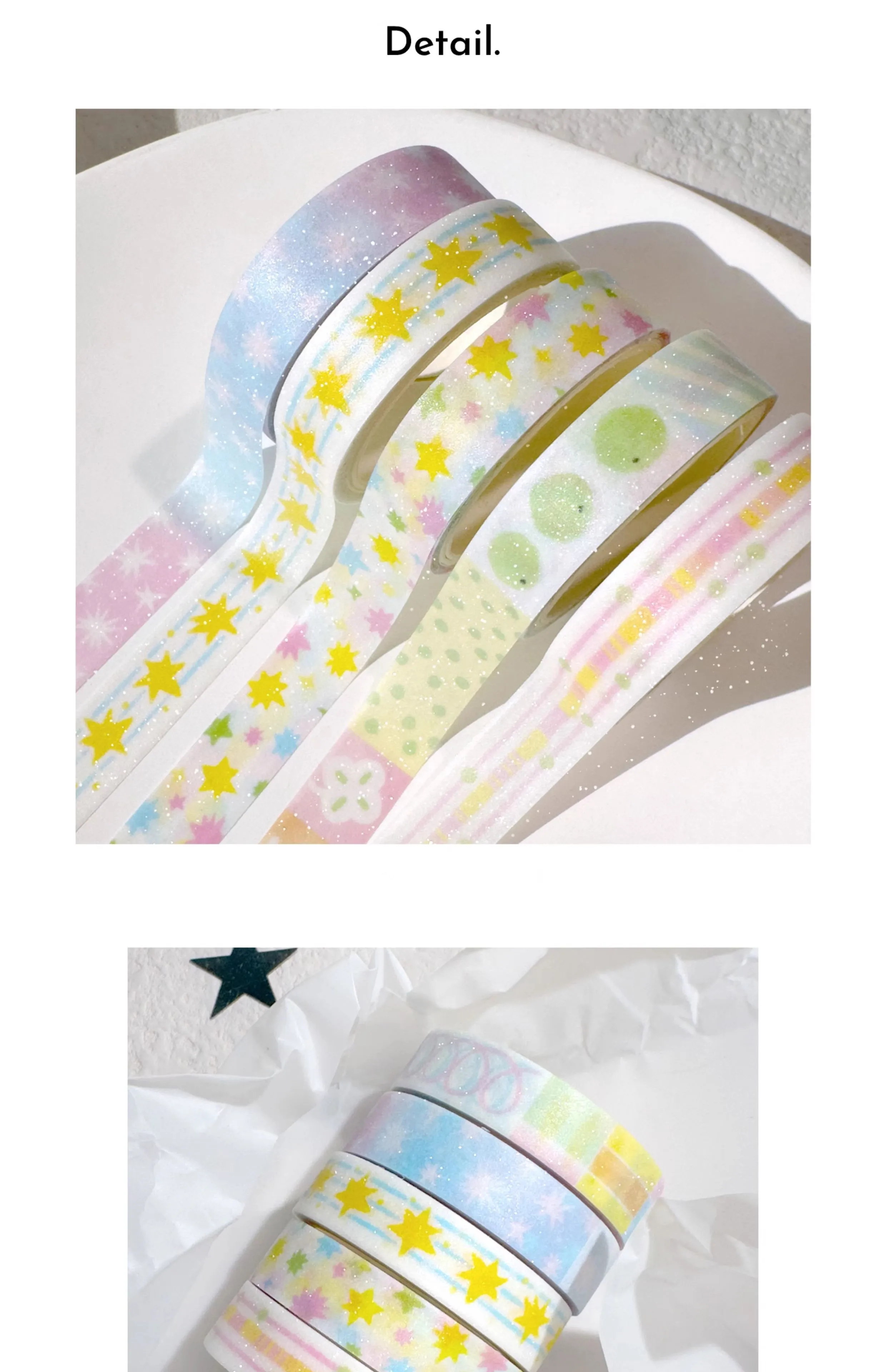MINKYS 5 Rolls One Pack Sparkling Washi Tapes Decorative Packing Tape Back to School Accessories Supplies