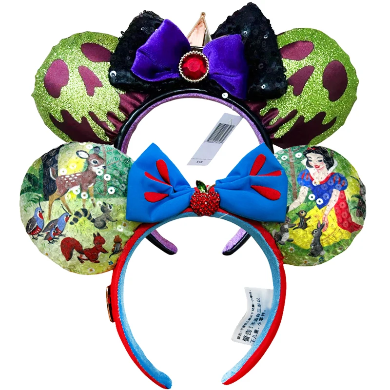 2025 Disney Princess Seris Mickey Mouse Headband Disneyland Minnie Ears PU Leather Headwear Children Girl Toys Decoration