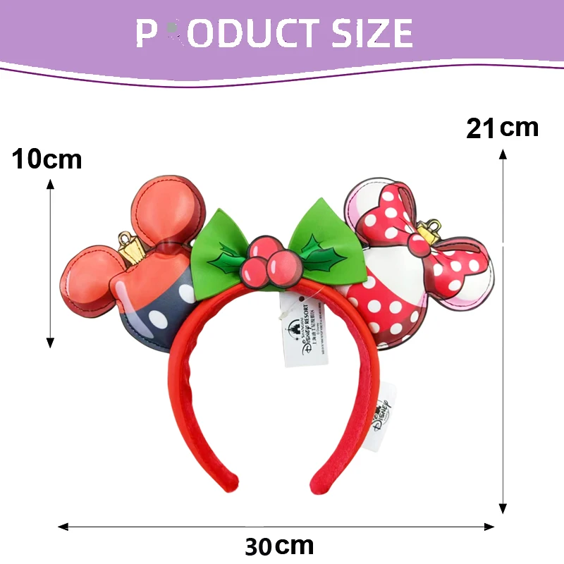 2025 Disney Princess Seris Mickey Mouse Headband Disneyland Minnie Ears PU Leather Headwear Children Girl Toys Decoration
