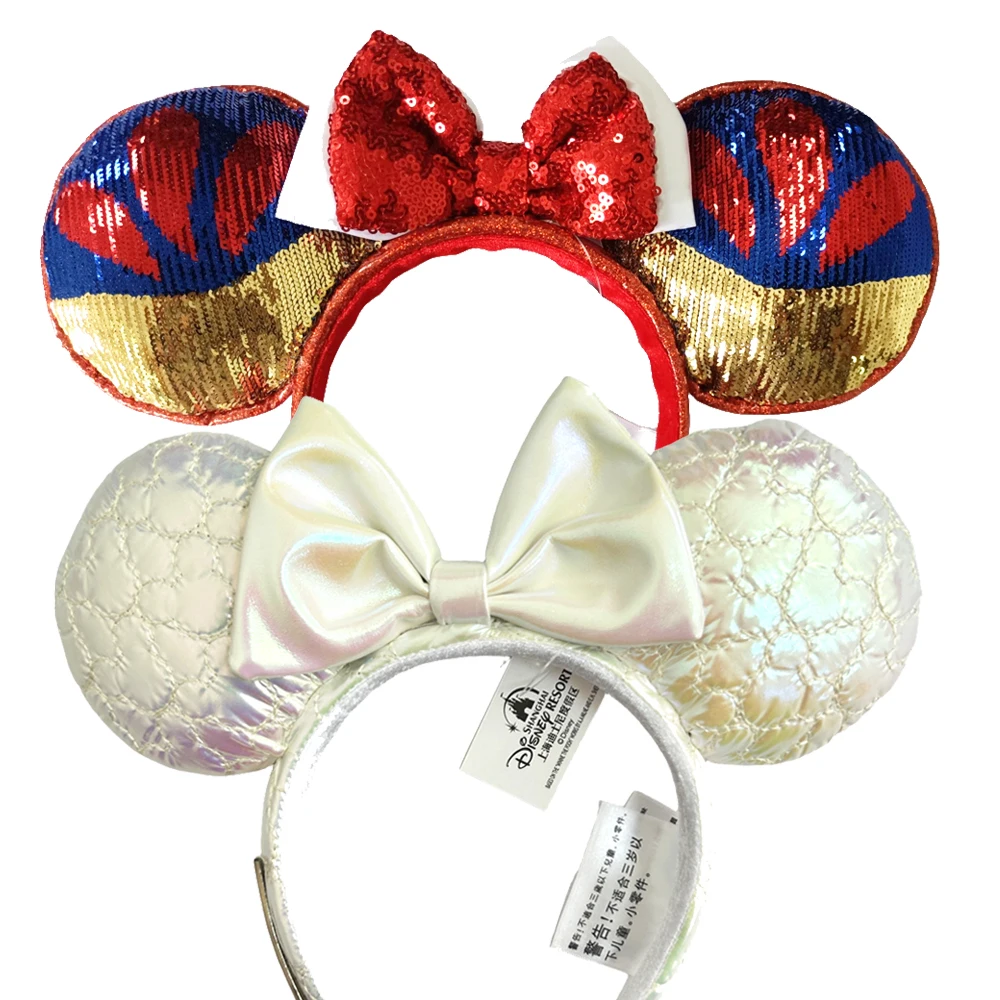 2025 Disney Princess Seris Mickey Mouse Headband Disneyland Minnie Ears PU Leather Headwear Children Girl Toys Decoration