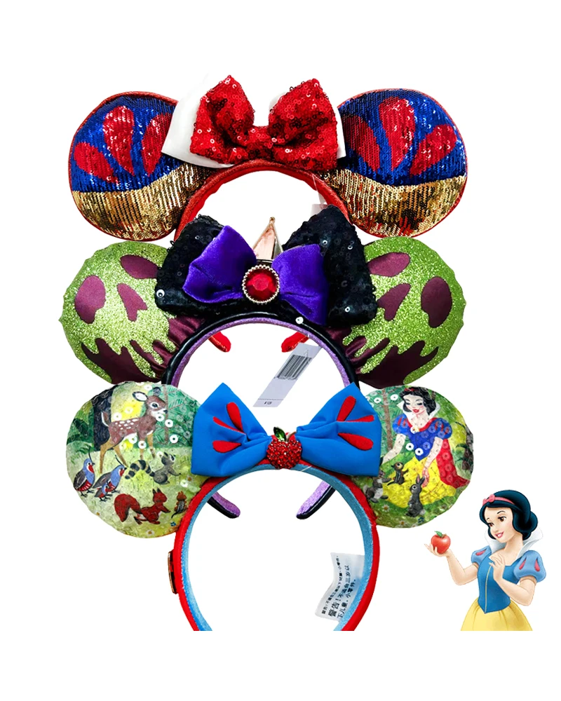 2025 Disney Princess Seris Mickey Mouse Headband Disneyland Minnie Ears PU Leather Headwear Children Girl Toys Decoration