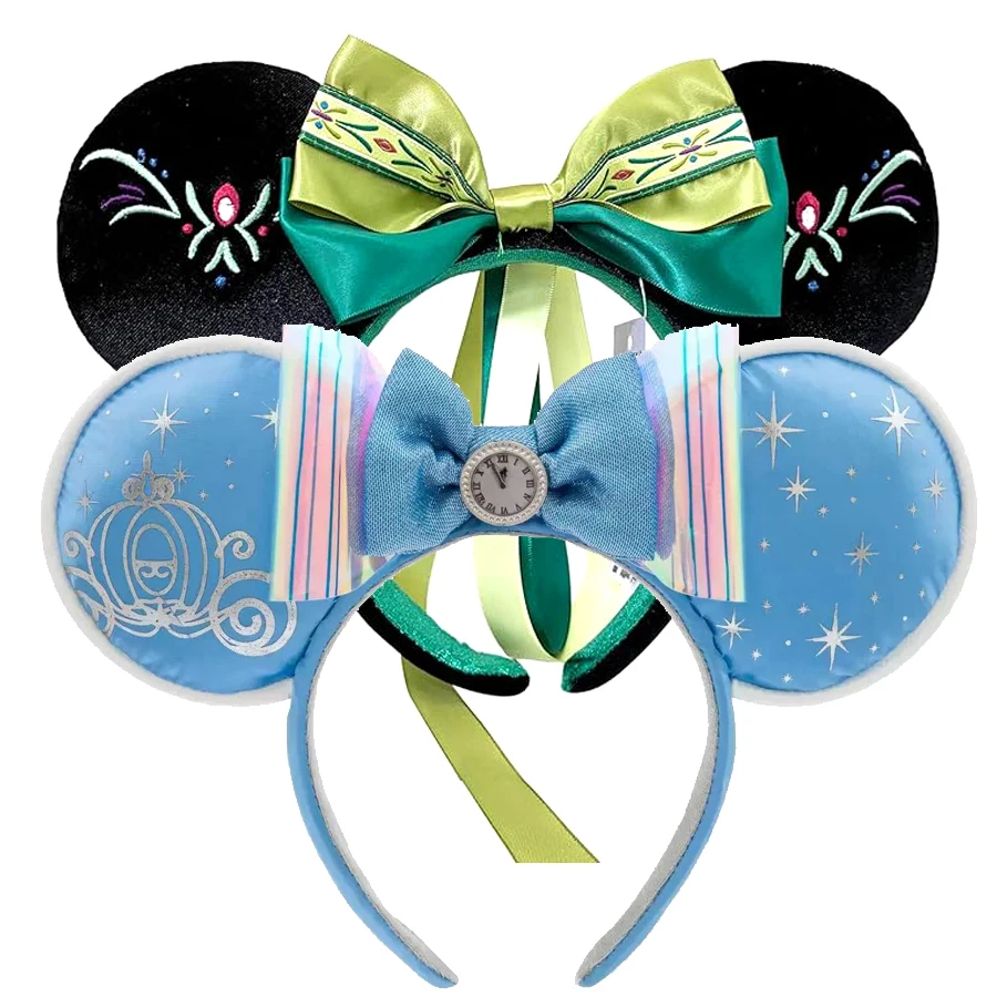 2025 Disney Princess Seris Mickey Mouse Headband Disneyland Minnie Ears PU Leather Headwear Children Girl Toys Decoration