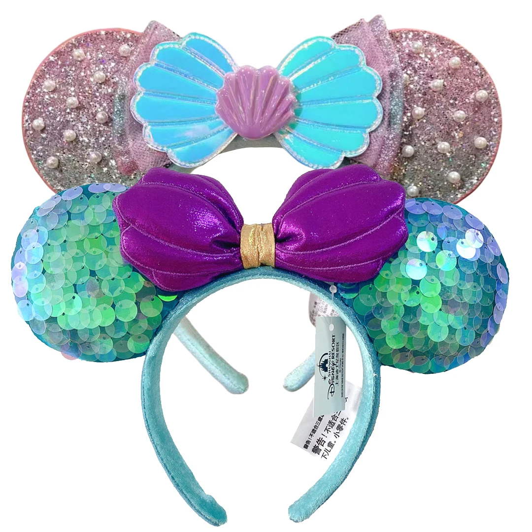 2025 Disney Princess Seris Mickey Mouse Headband Disneyland Minnie Ears PU Leather Headwear Children Girl Toys Decoration