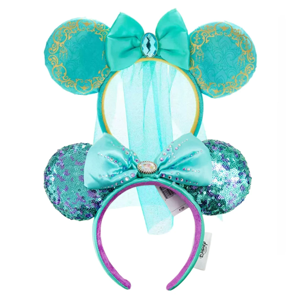 2025 Disney Princess Seris Mickey Mouse Headband Disneyland Minnie Ears PU Leather Headwear Children Girl Toys Decoration