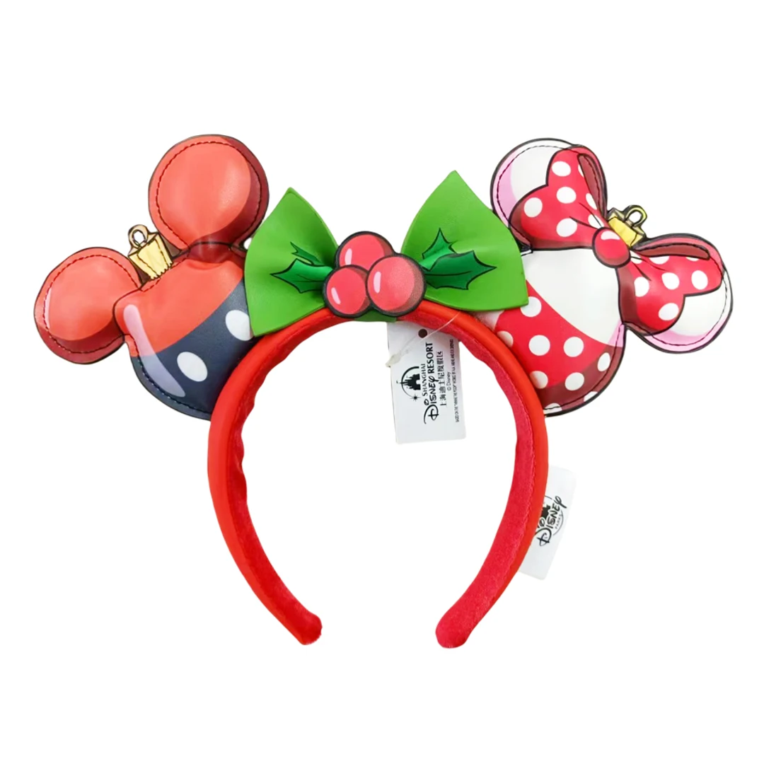 2025 Disney Princess Seris Mickey Mouse Headband Disneyland Minnie Ears PU Leather Headwear Children Girl Toys Decoration