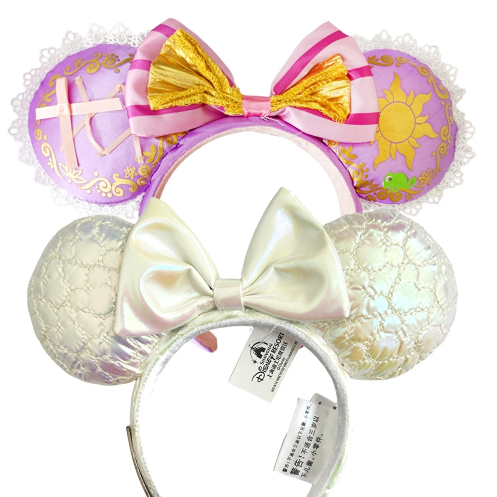 2025 Disney Princess Seris Mickey Mouse Headband Disneyland Minnie Ears PU Leather Headwear Children Girl Toys Decoration