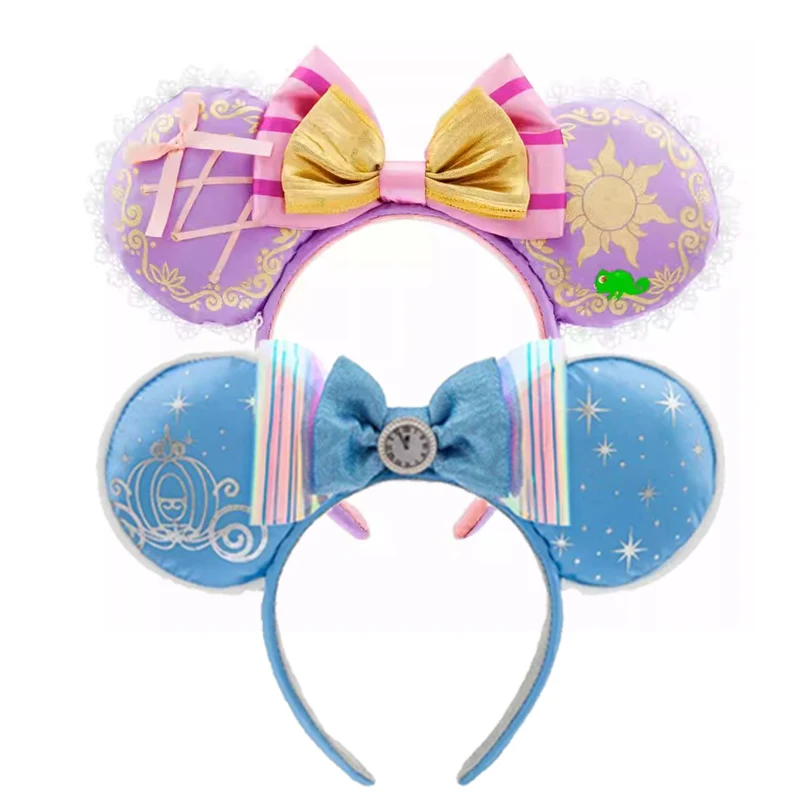 2025 Disney Princess Seris Mickey Mouse Headband Disneyland Minnie Ears PU Leather Headwear Children Girl Toys Decoration