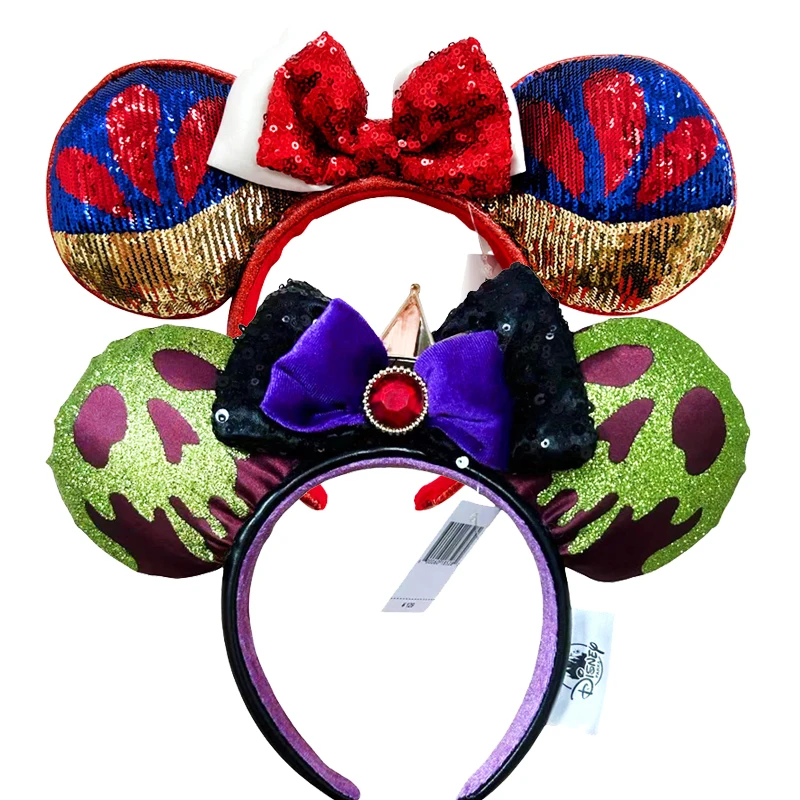 2025 Disney Princess Seris Mickey Mouse Headband Disneyland Minnie Ears PU Leather Headwear Children Girl Toys Decoration