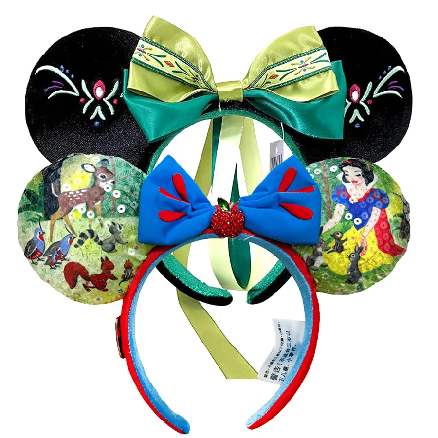 2025 Disney Princess Seris Mickey Mouse Headband Disneyland Minnie Ears PU Leather Headwear Children Girl Toys Decoration