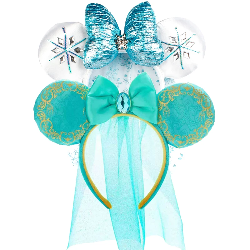 2025 Disney Princess Seris Mickey Mouse Headband Disneyland Minnie Ears PU Leather Headwear Children Girl Toys Decoration