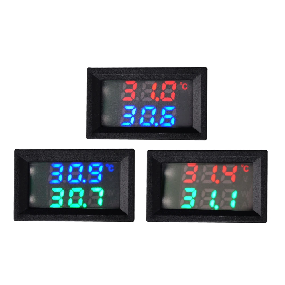 DC 4-30V LED Display Dual Red Blue Green Digital Temperature Sensor DC Single Voltage Dual Thermometer NTC 10K 3950 Probe Cable