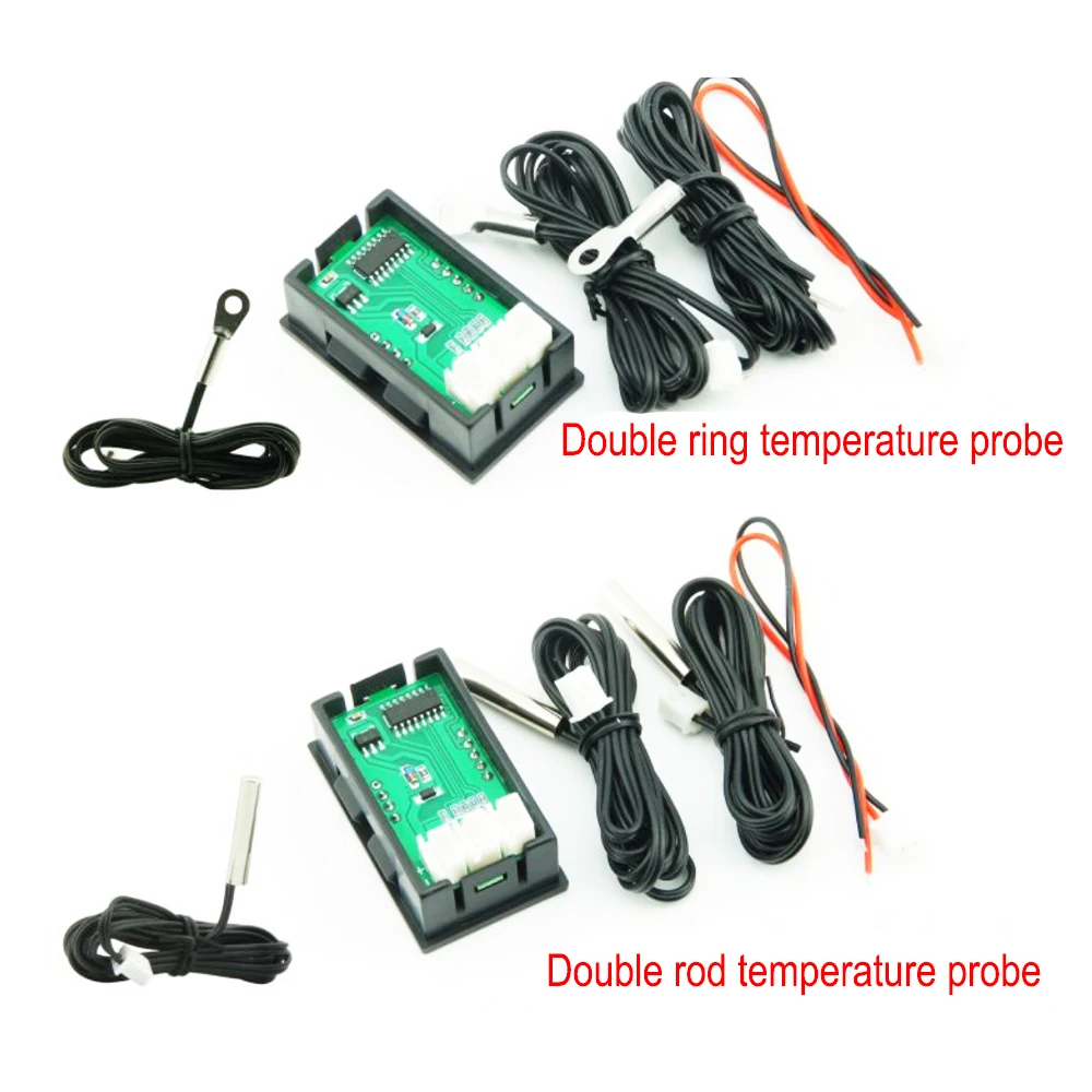 DC 4-30V LED Display Dual Red Blue Green Digital Temperature Sensor DC Single Voltage Dual Thermometer NTC 10K 3950 Probe Cable