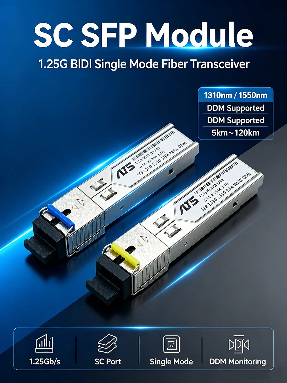 SFP Module SC Interface 1310/1550nm 1.25G BIDI Fiber Transceiver DDM Gigabit SFP Optical Module Compatible with H3C Cisco Huawei
