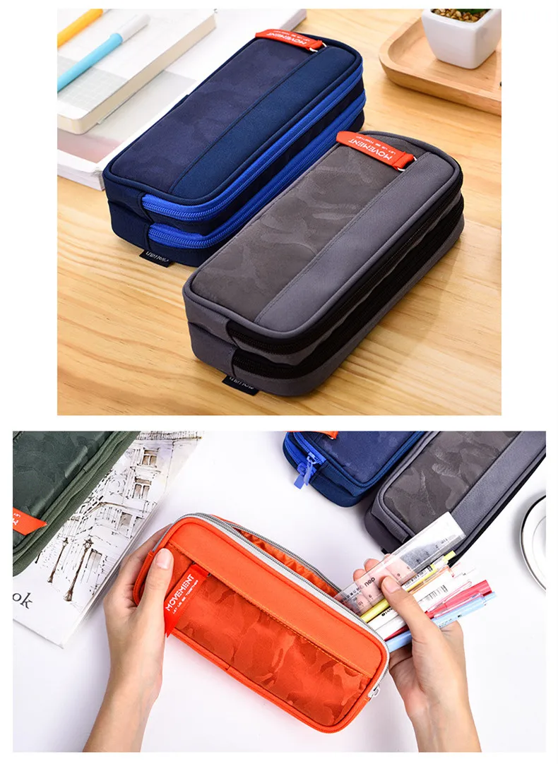 Double zipper camouflage canvas pencil case Boys pencil bag School stationery bag Student pen case School supplies storage bags