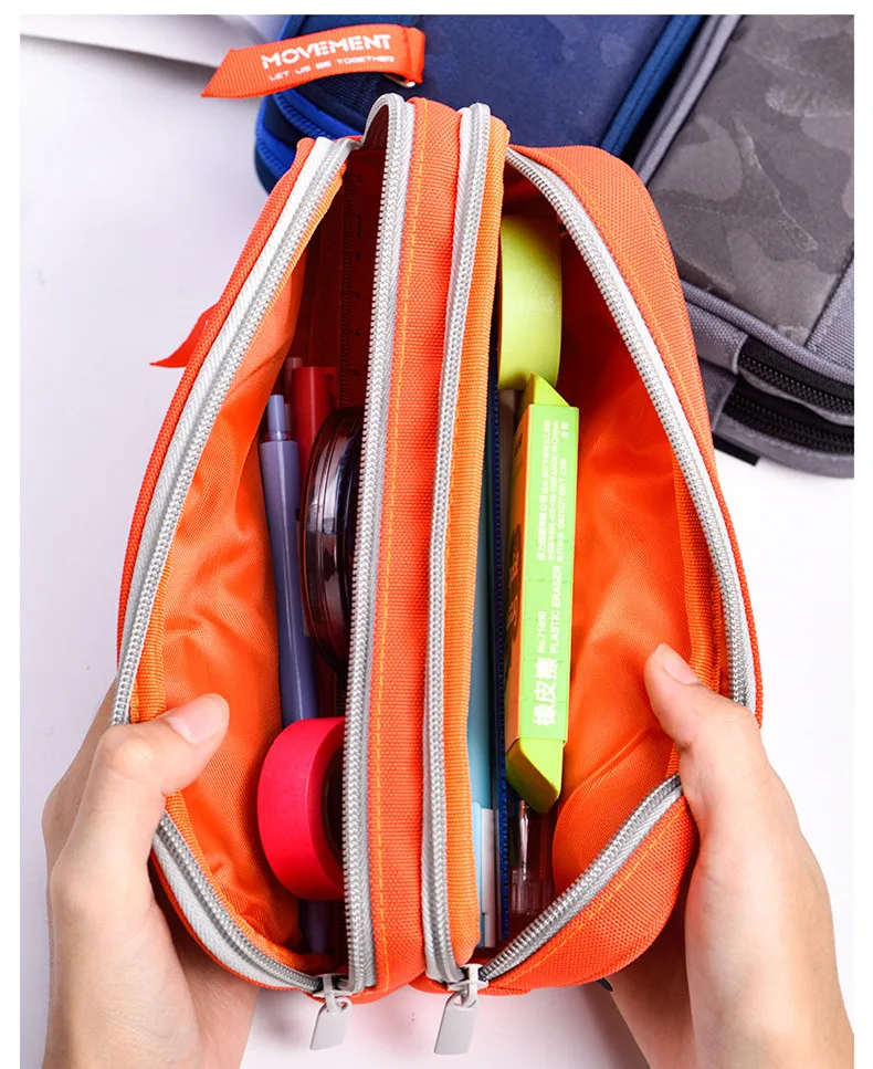 Double zipper camouflage canvas pencil case Boys pencil bag School stationery bag Student pen case School supplies storage bags