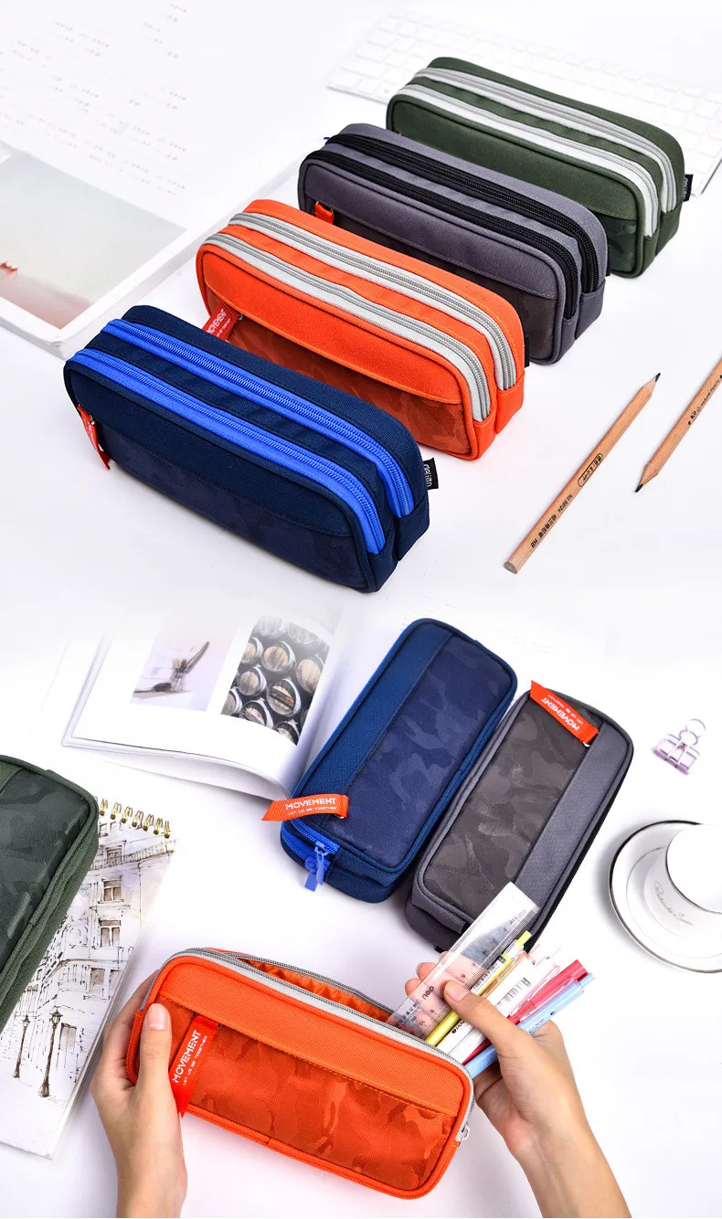 Double zipper camouflage canvas pencil case Boys pencil bag School stationery bag Student pen case School supplies storage bags