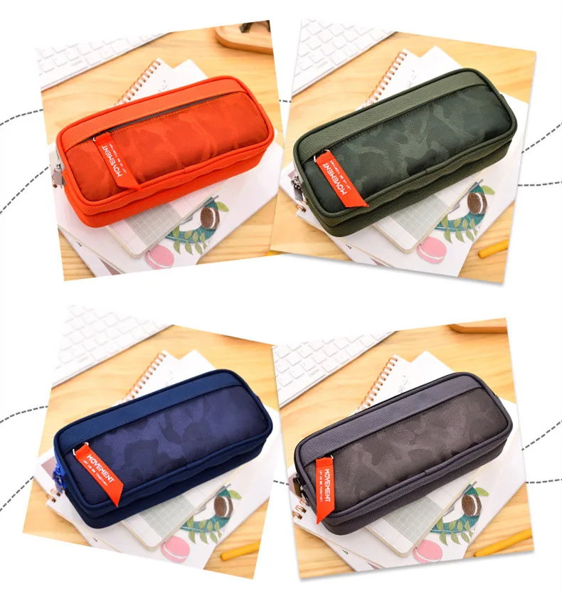 Double zipper camouflage canvas pencil case Boys pencil bag School stationery bag Student pen case School supplies storage bags
