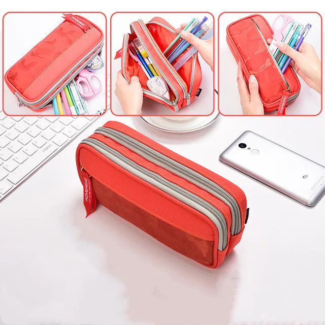 Double zipper camouflage canvas pencil case Boys pencil bag School stationery bag Student pen case School supplies storage bags