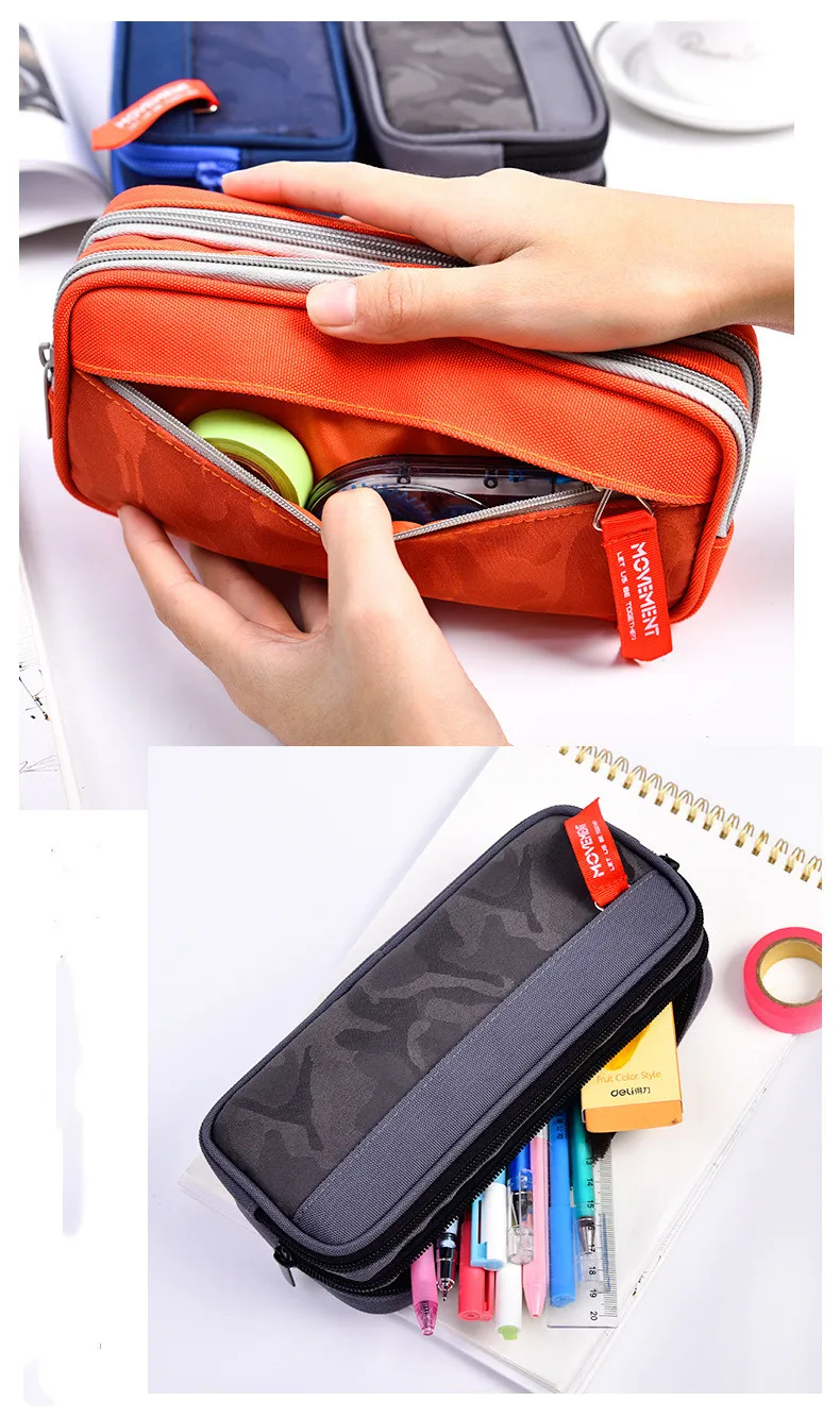 Double zipper camouflage canvas pencil case Boys pencil bag School stationery bag Student pen case School supplies storage bags