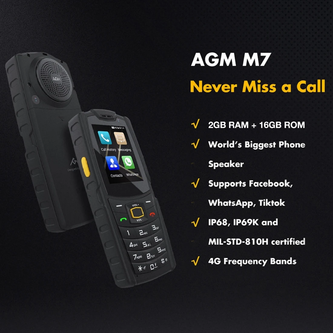 AGM M7 2+16G Volte Android Feature Phone Waterproof Touch Screen 2500mAh Cellphone with English Russian Keyboard