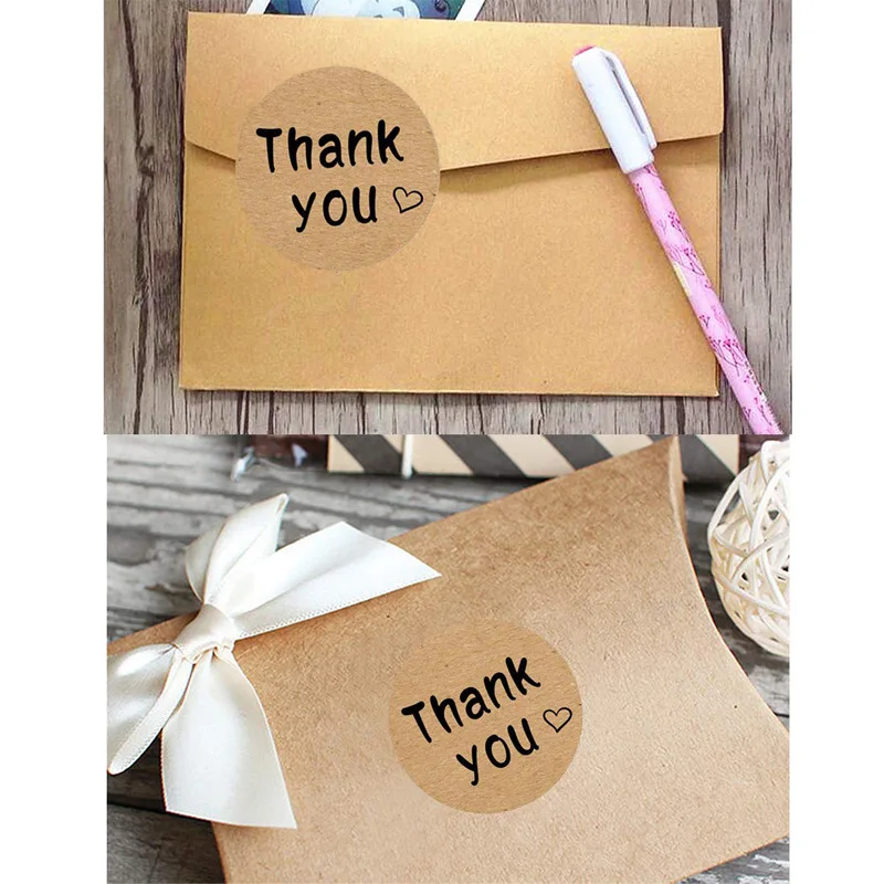 50-500pcs Merci Kraft Sticker French Thank You Fait Main Avec Amour DIY Multifunction Paper Label Adhesive Gift Seal Sticker