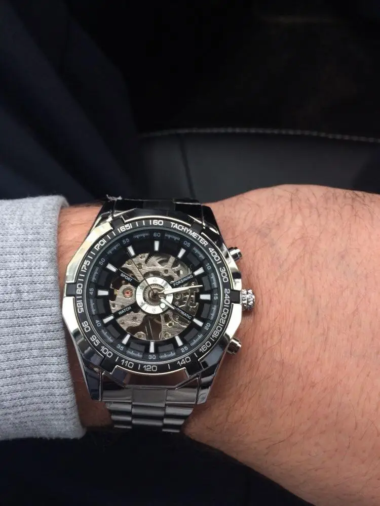 Forsining 2021 Stainless Steel Waterproof Mens Skeleton Watches Top Brand Luxury Transparent Mechanical Sport Male Wrist Watches