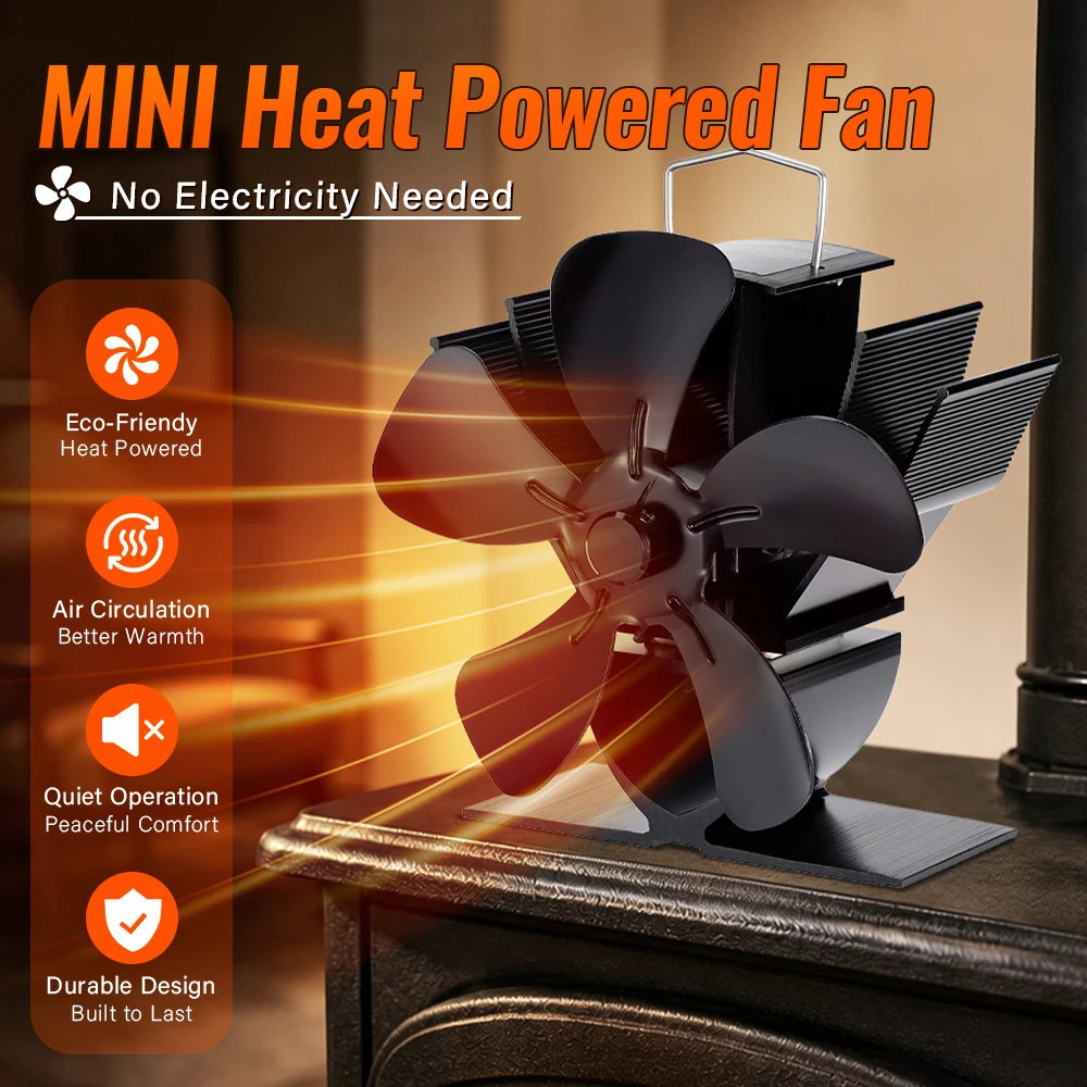 Mini Stove Fan Heat Powered Fireplace Fan Log Wood Burner Eco-fan Quiet 5 Blade Fireplace Fan Home Winter Warm Heat Distribution