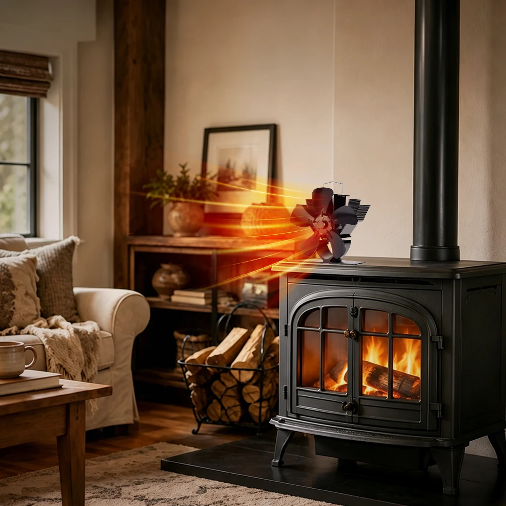 Mini Stove Fan Heat Powered Fireplace Fan Log Wood Burner Eco-fan Quiet 5 Blade Fireplace Fan Home Winter Warm Heat Distribution