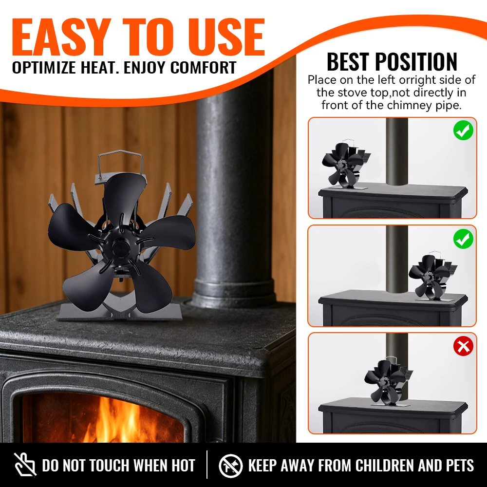Mini Stove Fan Heat Powered Fireplace Fan Log Wood Burner Eco-fan Quiet 5 Blade Fireplace Fan Home Winter Warm Heat Distribution
