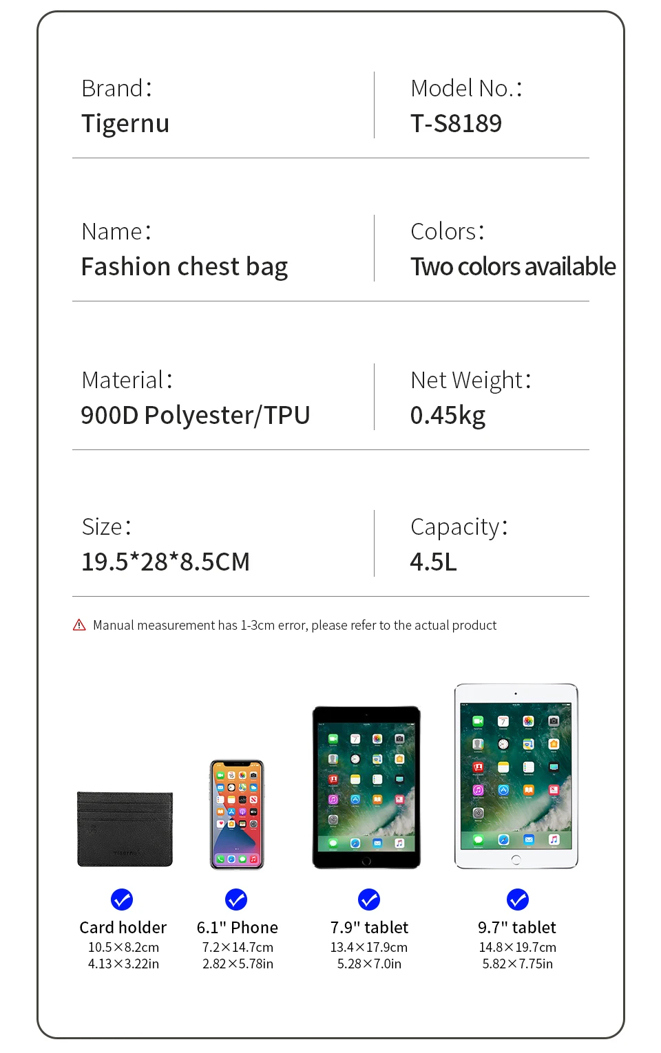 Tigernu Chest Bag For Men Cool Style Men Shoulder Bag 9.7inch IPad Bag Casual Male Crossbody Bag Lightweigt Mini Bags