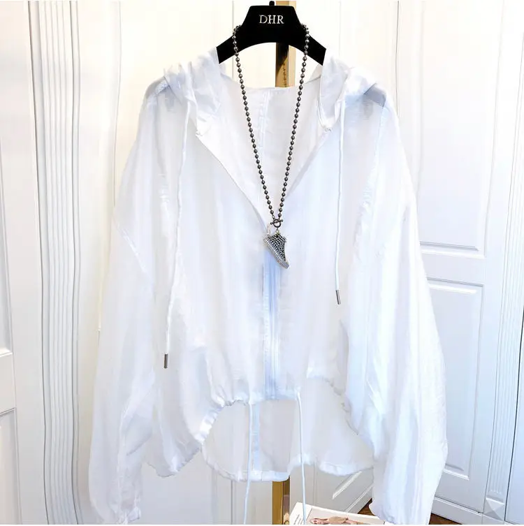 Jackets Women Hooded Summer Sun-proof Zipper Coats Thin Loose See Through Outerwear Breathable Outwear Lightweight Clothes Black