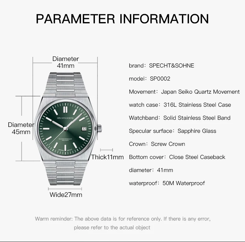 2026 New Arrivals Specht&Sohne Mens Watches Stainless Steel Sapphire Classic Quartz Men Watch Relogio Masculino 100M Waterproof