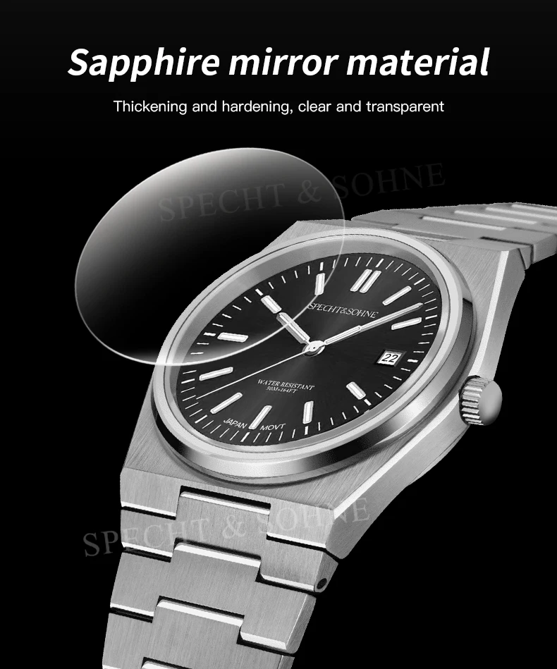 2026 New Arrivals Specht&Sohne Mens Watches Stainless Steel Sapphire Classic Quartz Men Watch Relogio Masculino 100M Waterproof