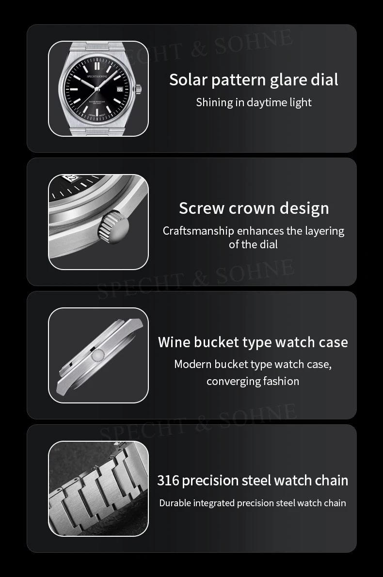 2026 New Arrivals Specht&Sohne Mens Watches Stainless Steel Sapphire Classic Quartz Men Watch Relogio Masculino 100M Waterproof