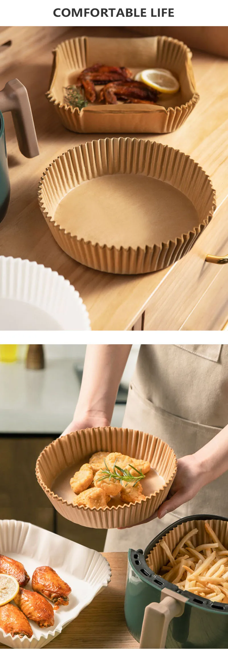 50/100Pcs Air Fryer Disposable Paper Non-Stick Airfryer Baking Papers Round Air-Fryer Paper Liners Paper Kitchen Accessories
