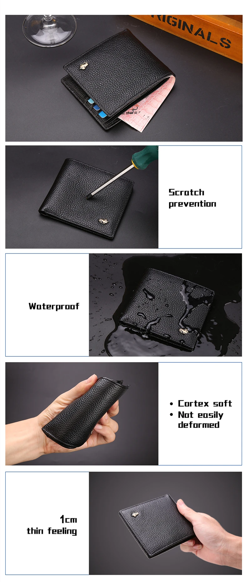BISON DENIM Genuine Leather Men Wallets Brand Luxury RFID Bifold Wallet Zipper Coin Purse Business Card Holder Wallet N4470